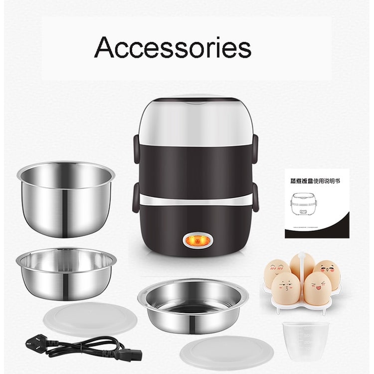Electric Heating Lunch Box with Stainless Steel Bowls and Detachable Power Cord Heated