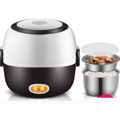 Electric Heating Lunch Box with Stainless Steel Bowls and Detachable Power Cord Heated