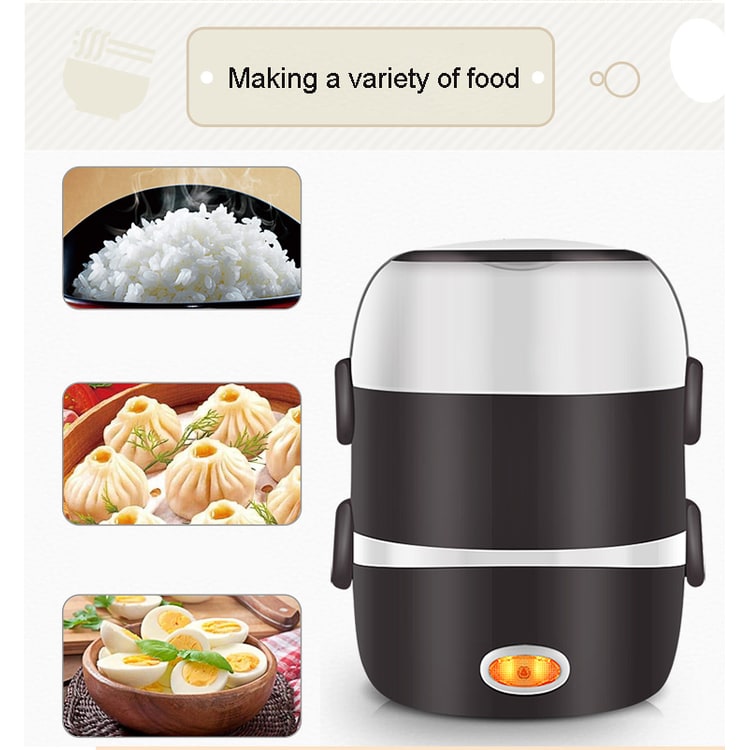 Electric Heating Lunch Box with Stainless Steel Bowls and Detachable Power Cord Heated