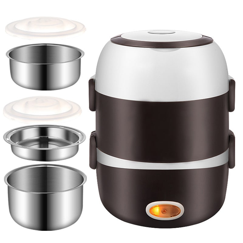 Electric Heating Lunch Box with Stainless Steel Bowls and Detachable Power Cord Heated