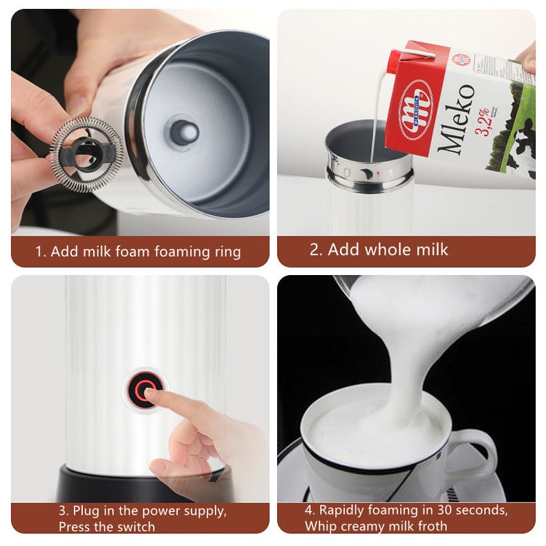 Electric Milk Frother and Heater with Stainless Steel Frothy Whisk Automatic 250ml Capacity