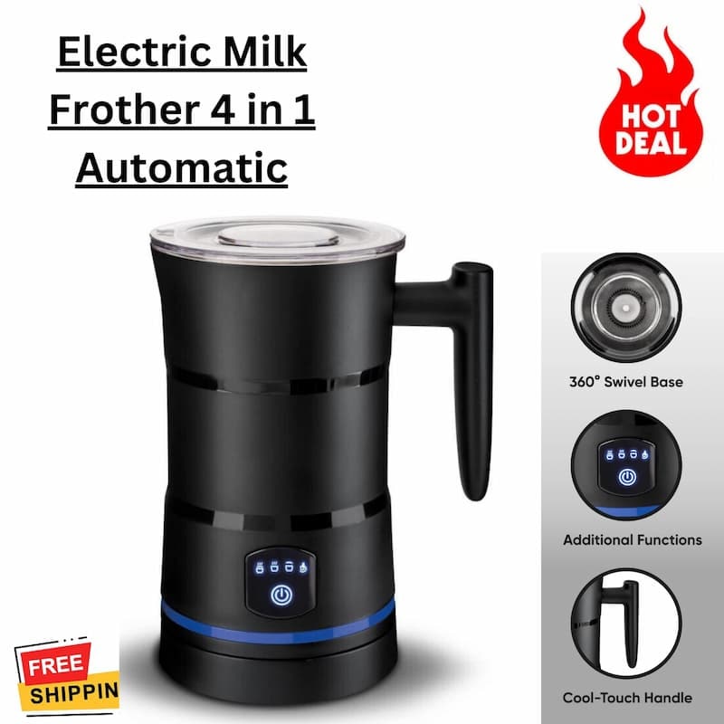 Electric Milk Frother and Steamer with Four Frothing Modes and Automatic Heating