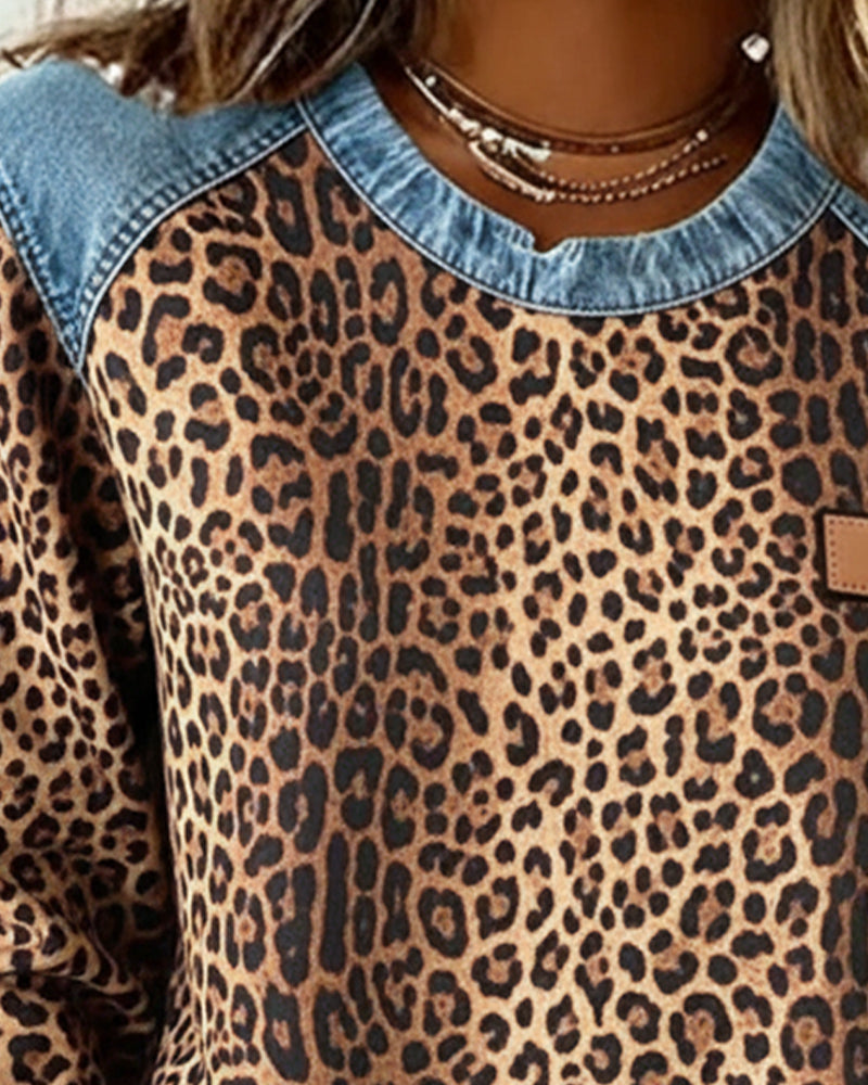 Women's Leopard Print Blouse | Relaxed Fit Long Sleeve Top