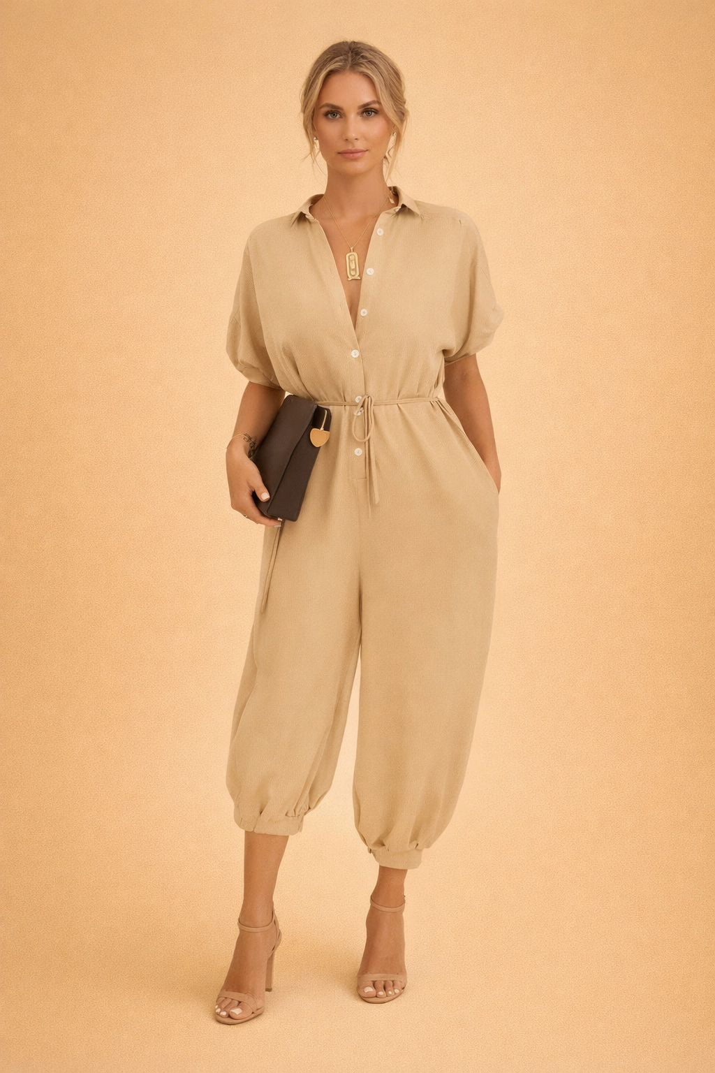 Women's Printed V-Neck Top and Tapered Trousers Set – Relaxed Casual Co-Ord for Everyday Wear
