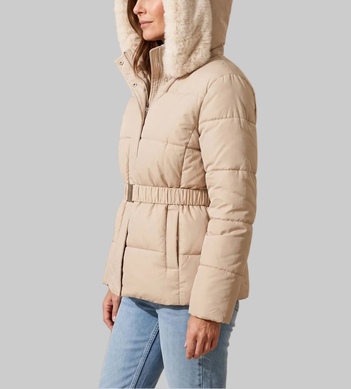 Elfrida - Women's Quilted Puffer Jacket with Faux-Fur Hood
