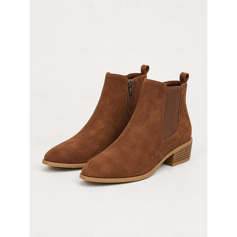 Women's Pointed Toe Chelsea Ankle Boots Low Block Heel