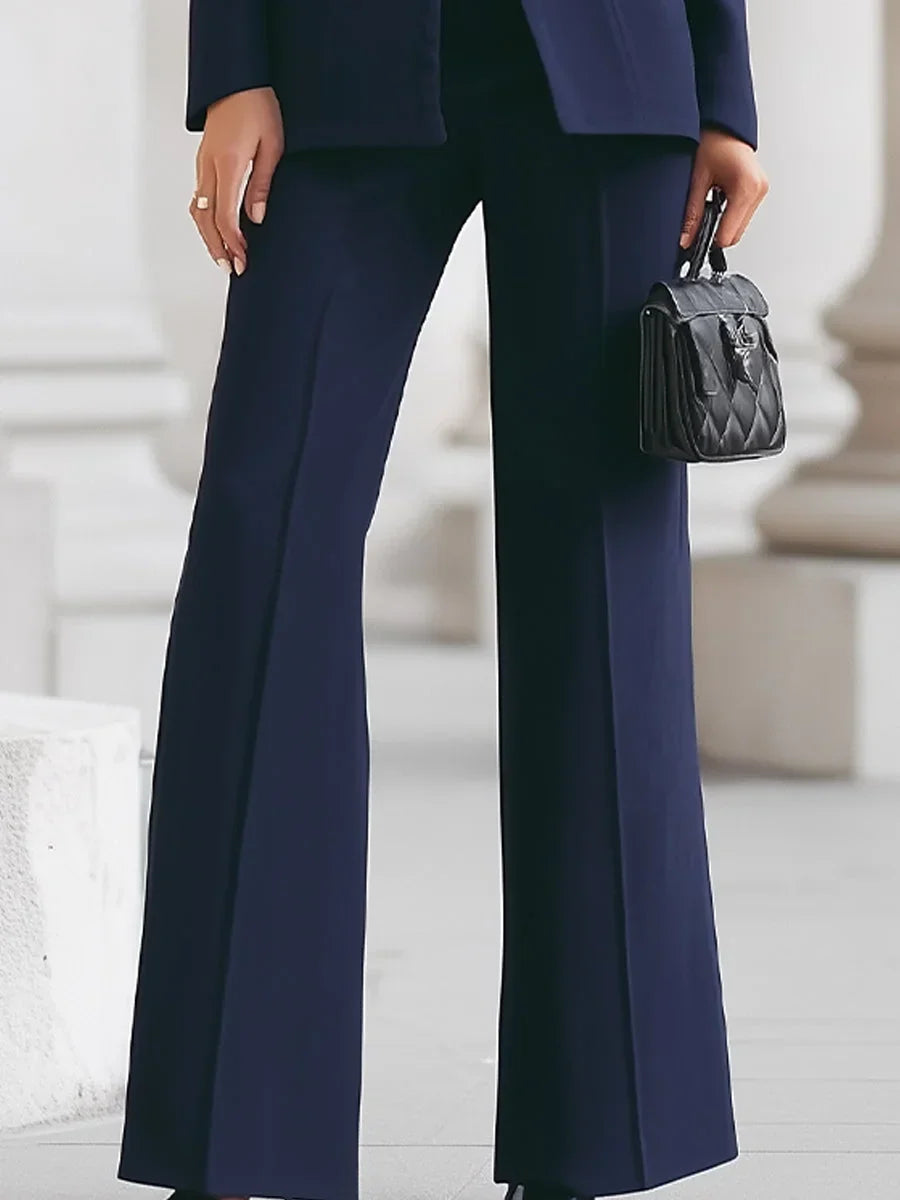 Women's button-front stand collar two piece set with wide-leg pants