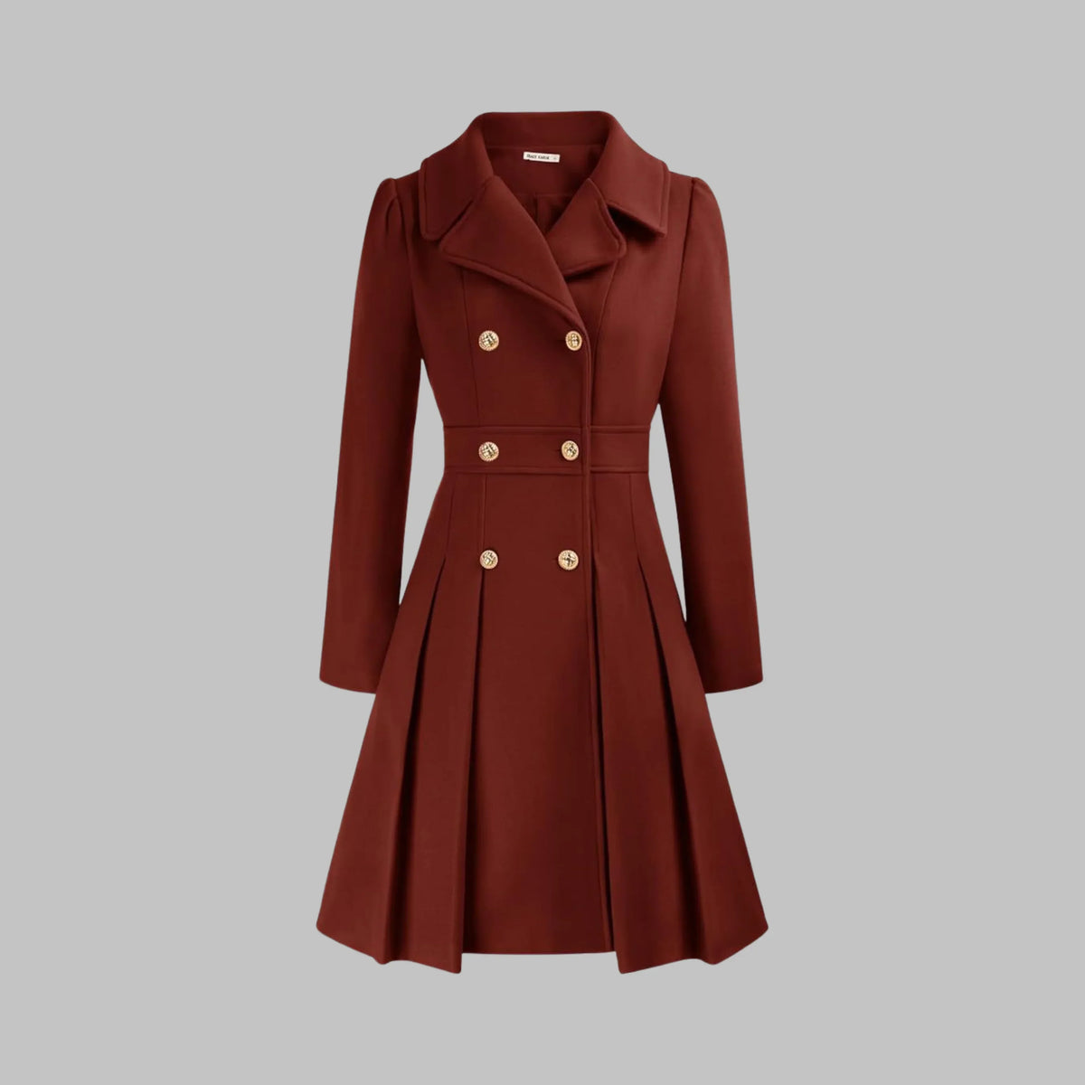 Women's double-breasted notch lapel wool coat with pleated skirt