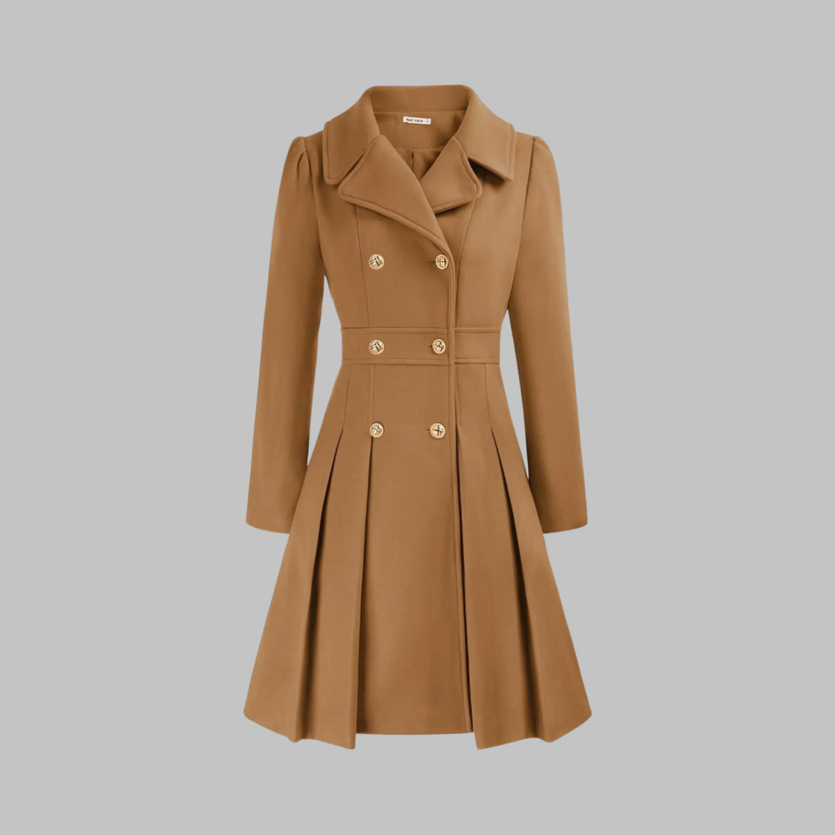 Women's double-breasted notch lapel wool coat with pleated skirt