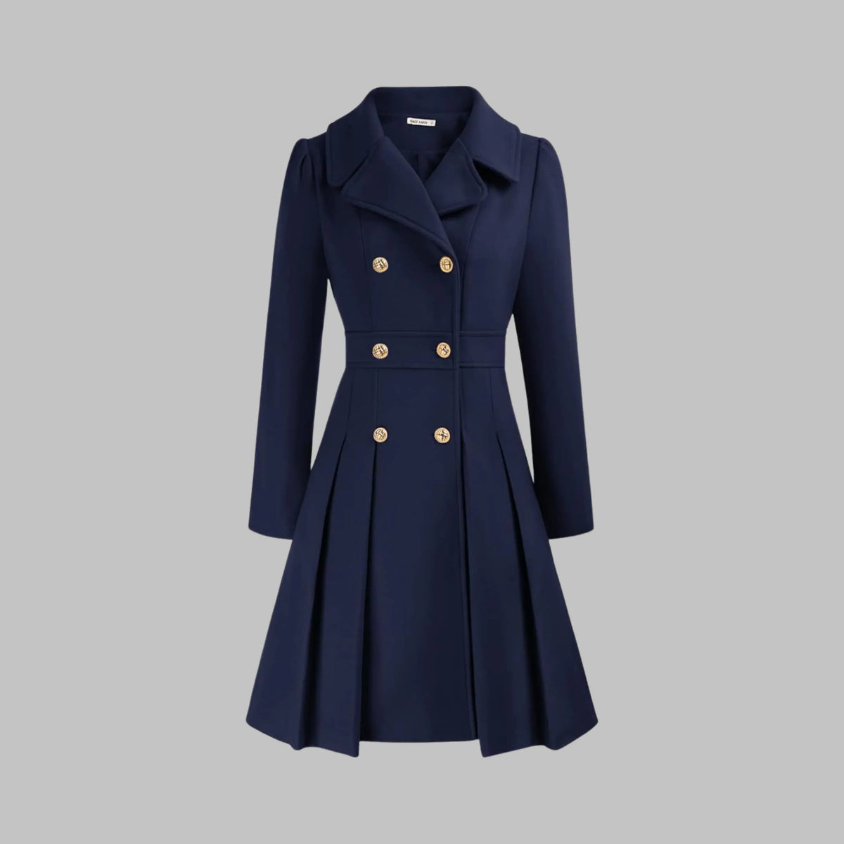 Women's double-breasted notch lapel wool coat with pleated skirt