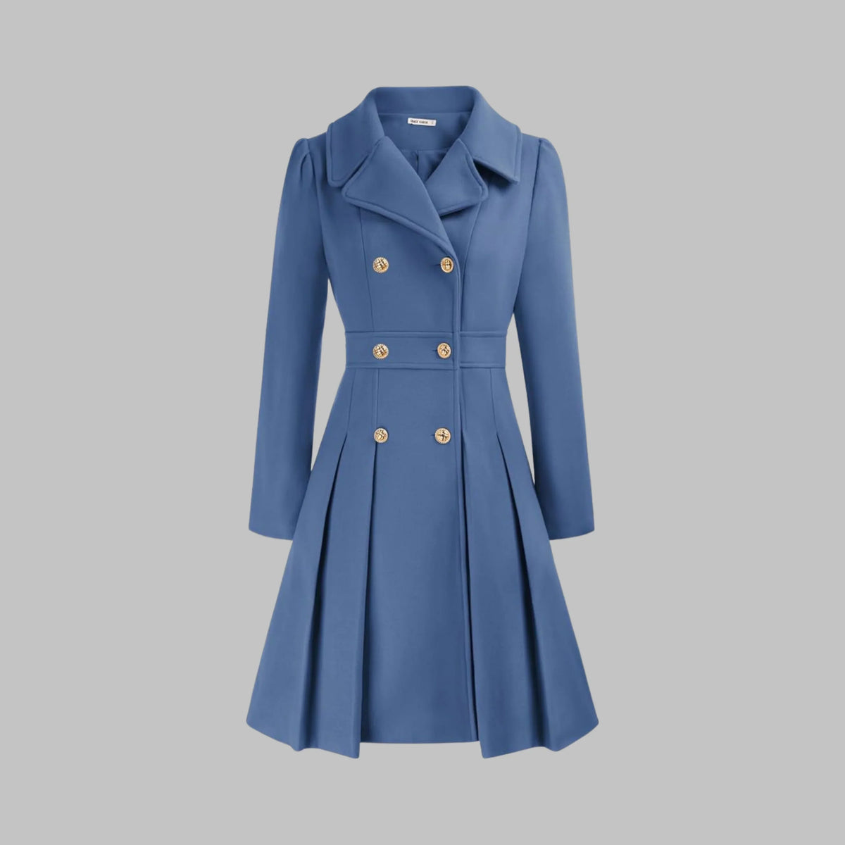 Women's double-breasted notch lapel wool coat with pleated skirt