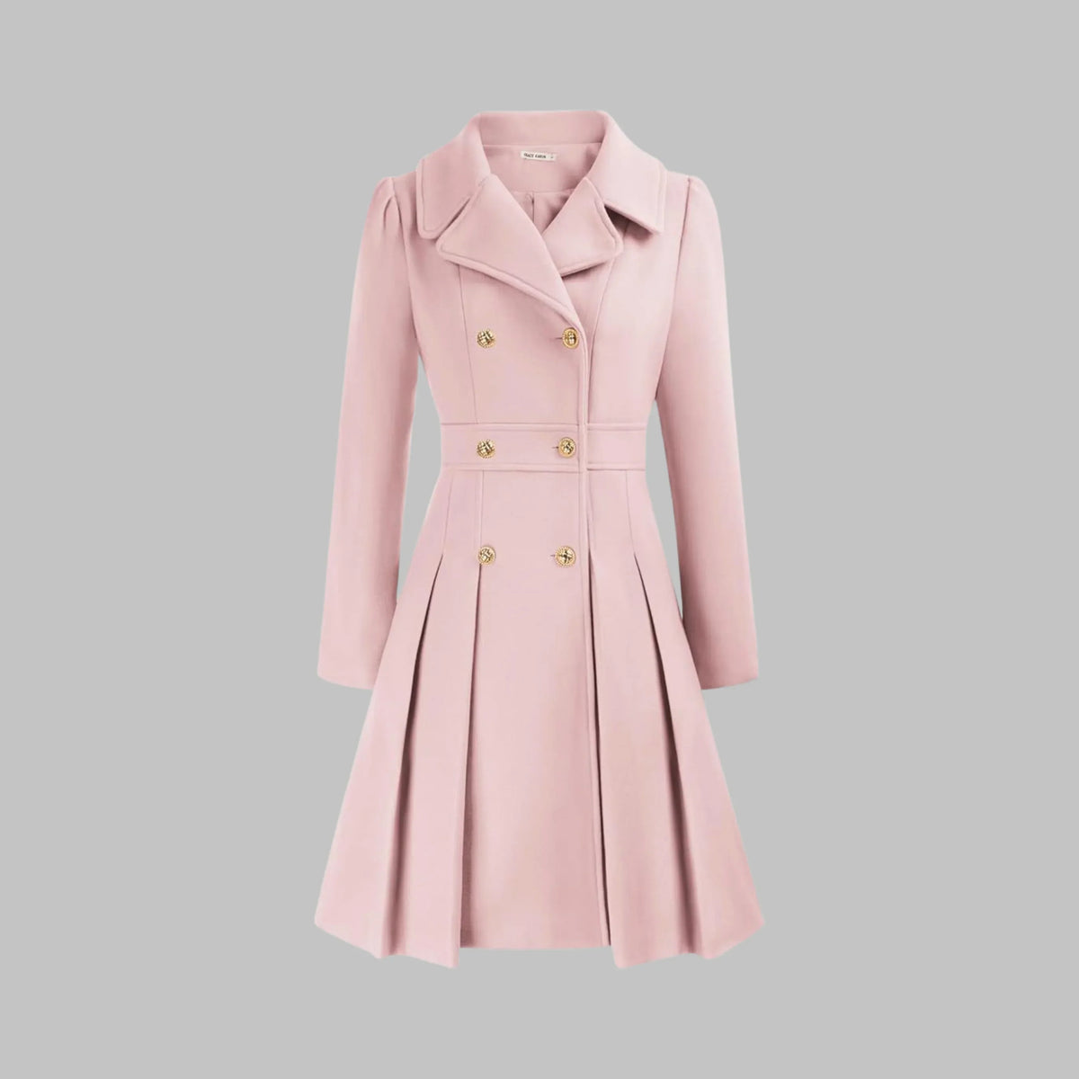 Women's double-breasted notch lapel wool coat with pleated skirt