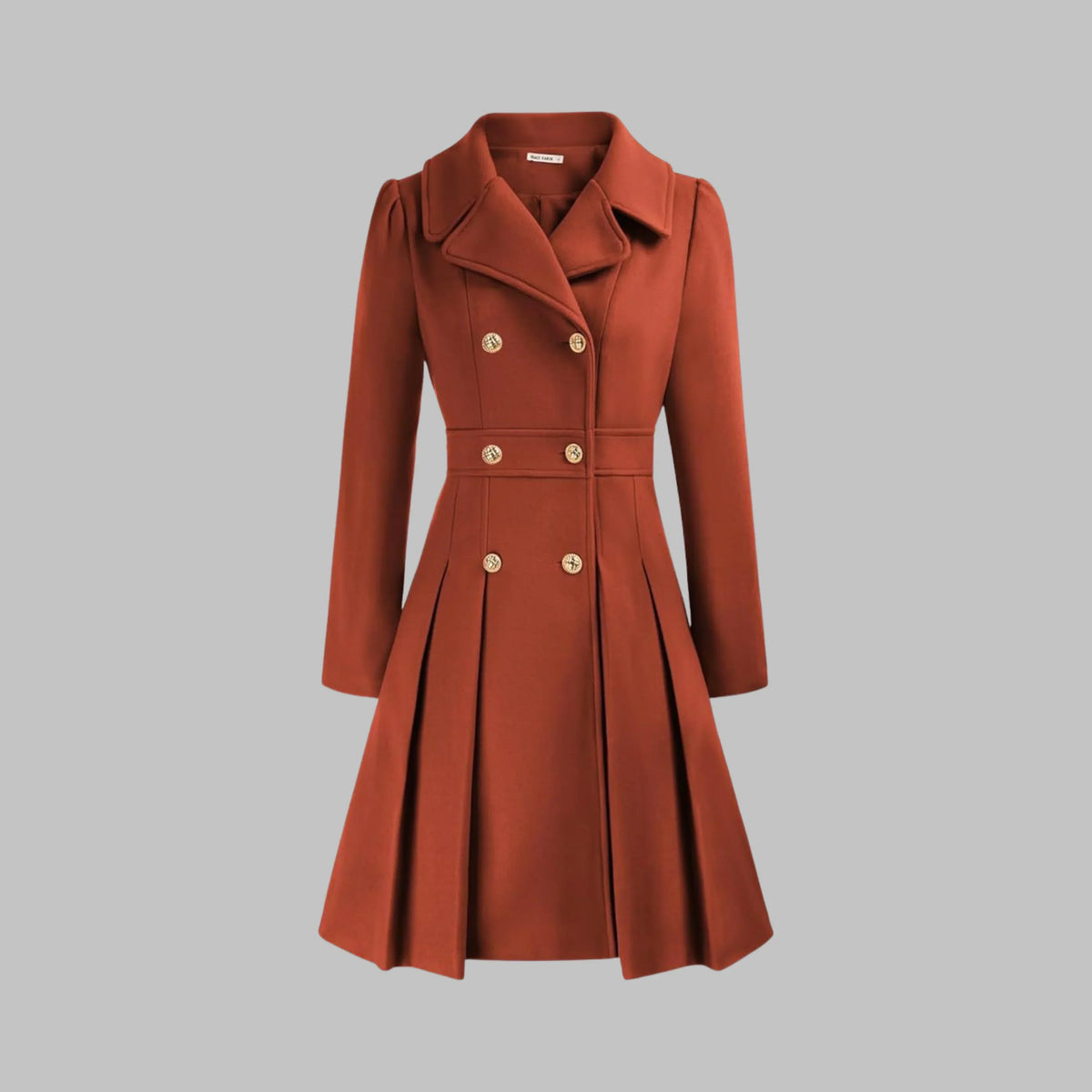 Women's double-breasted notch lapel wool coat with pleated skirt