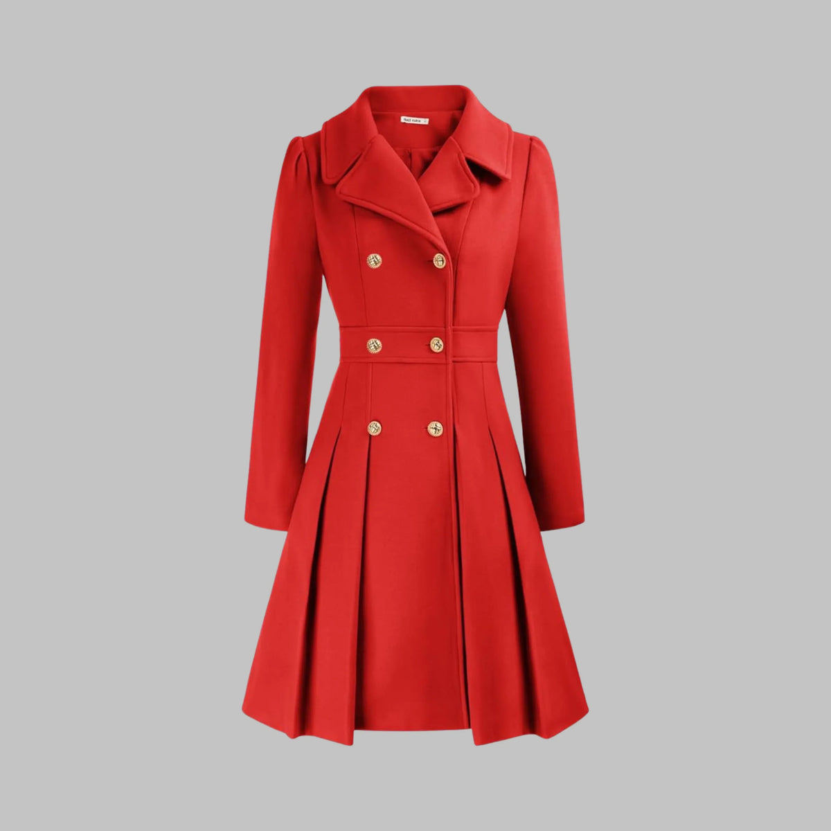 Women's double-breasted notch lapel wool coat with pleated skirt