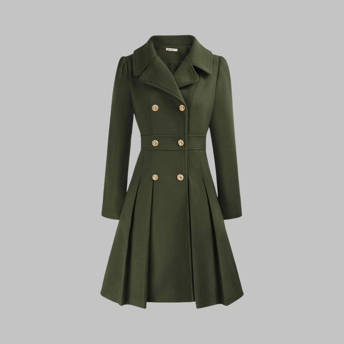 Women's double-breasted notch lapel wool coat with pleated skirt
