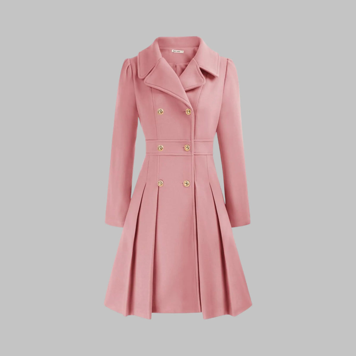 Women's double-breasted notch lapel wool coat with pleated skirt