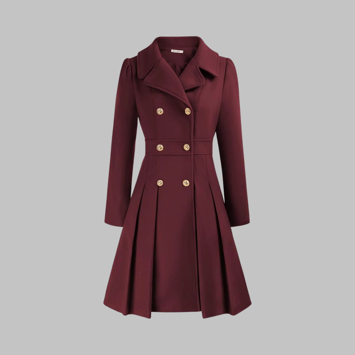 Women's double-breasted notch lapel wool coat with pleated skirt