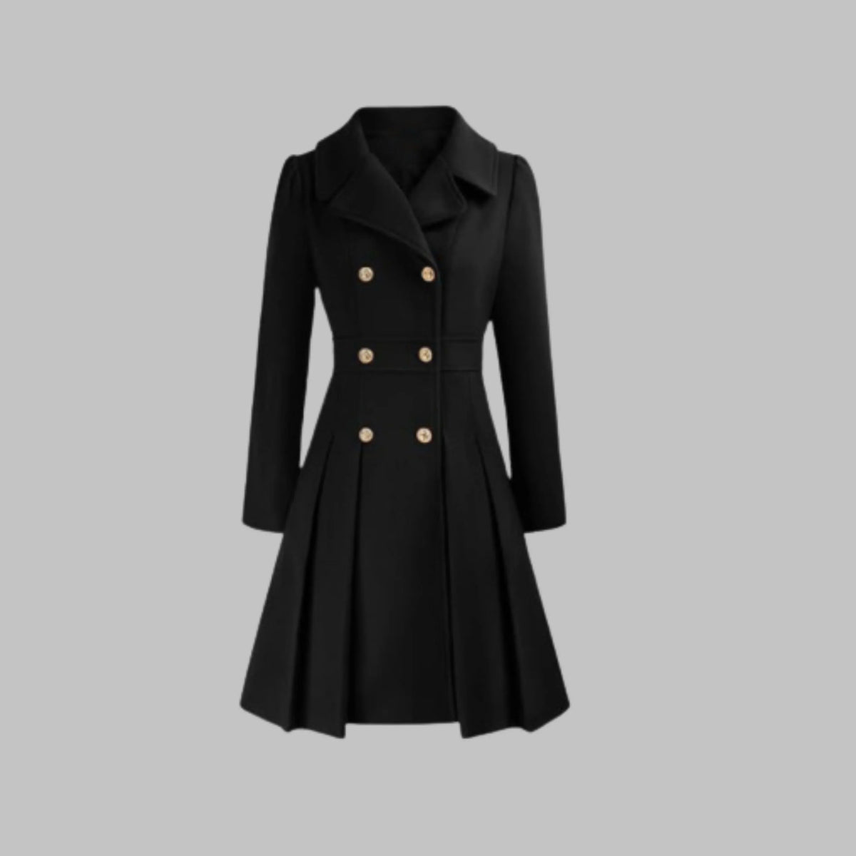 Women's double-breasted notch lapel wool coat with pleated skirt