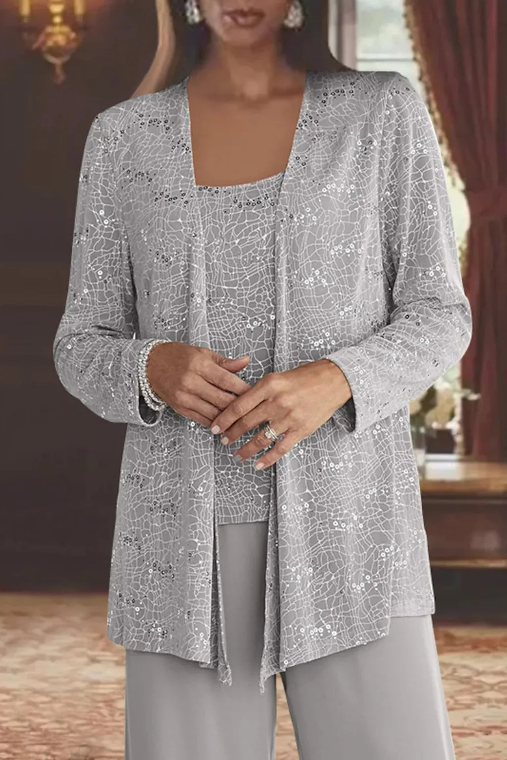 Women's Three Piece Wide Leg Pant Set with Jacket