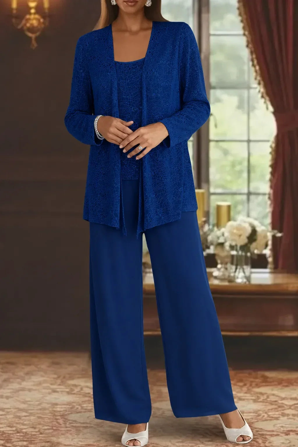 Women's Three Piece Wide Leg Pant Set with Jacket