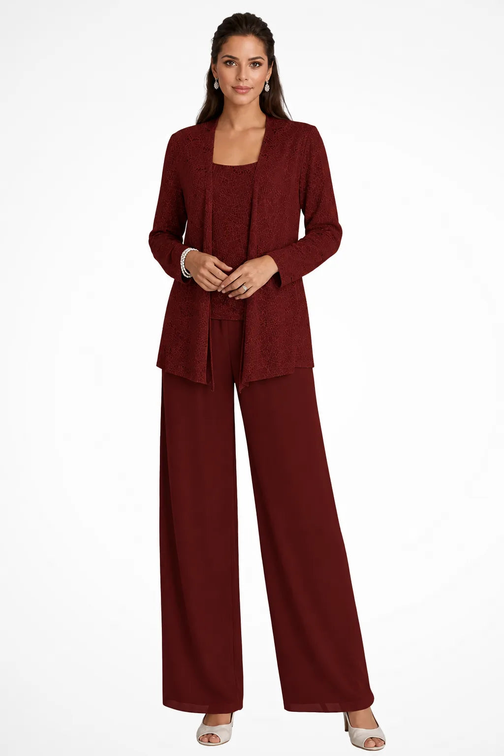 Women's Three Piece Wide Leg Pant Set with Jacket