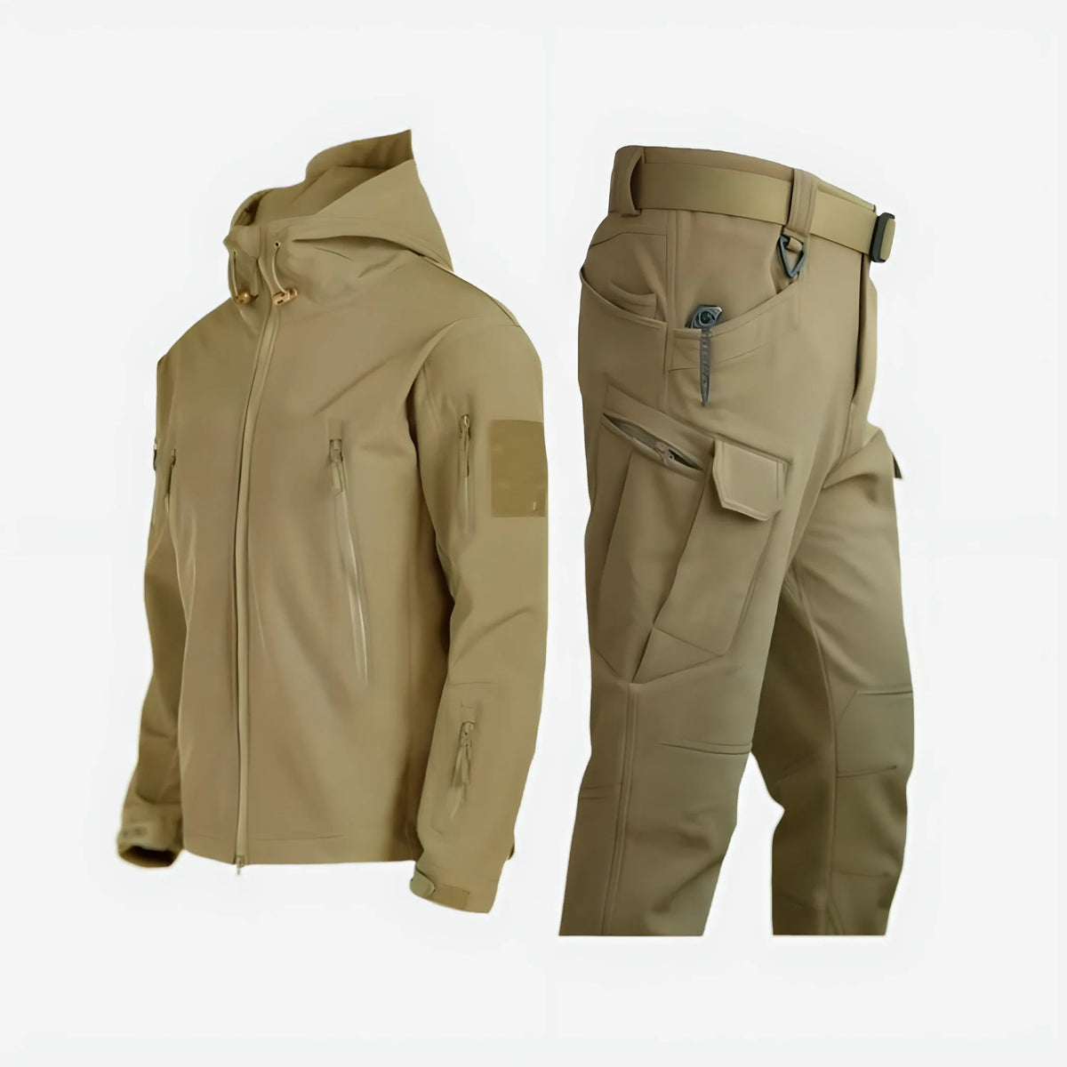 Women's zip-up hooded waterproof two piece set with multiple utility pockets