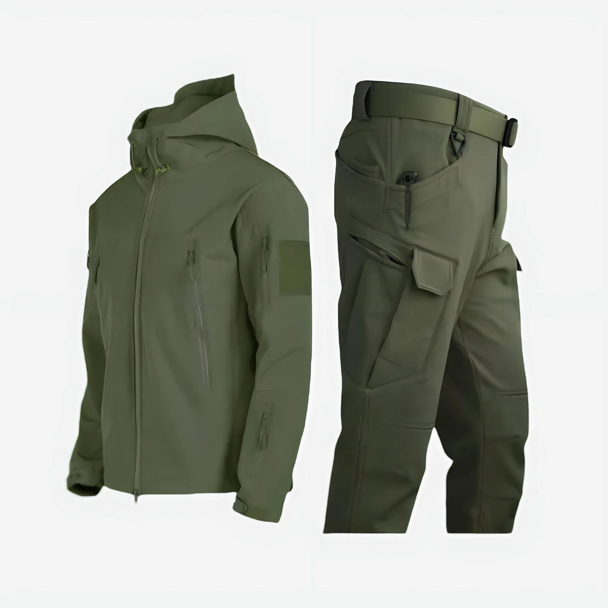 Women's zip-up hooded waterproof two piece set with multiple utility pockets
