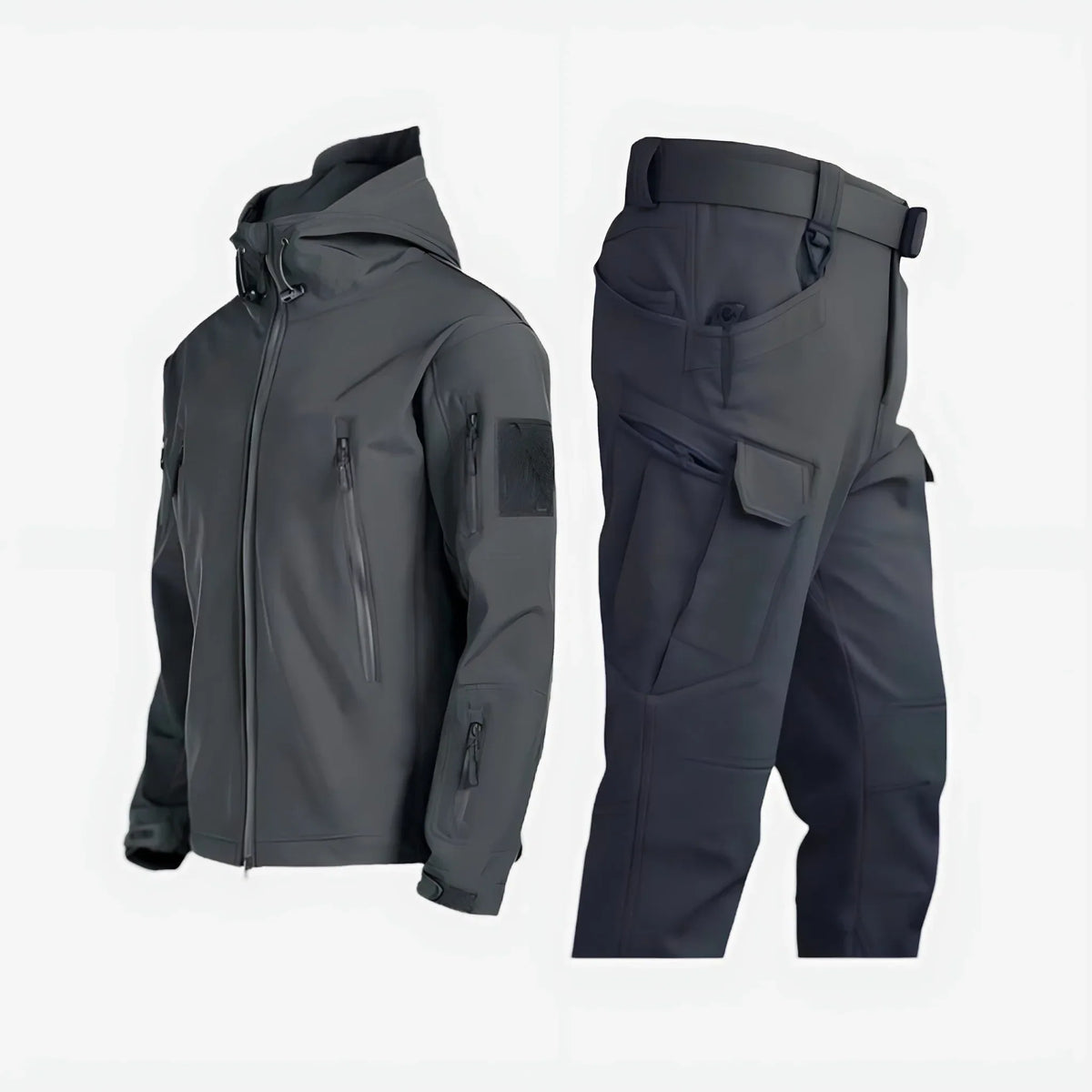 Women's zip-up hooded waterproof two piece set with multiple utility pockets