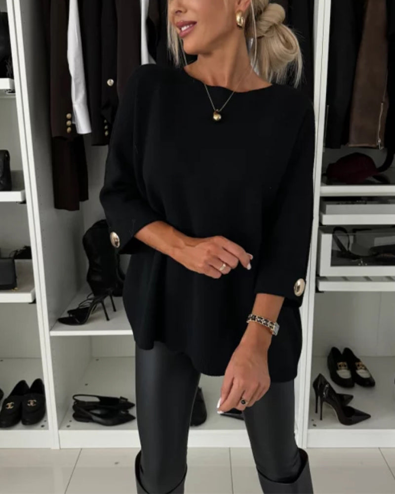 Indie Side Button Relaxed Sweater