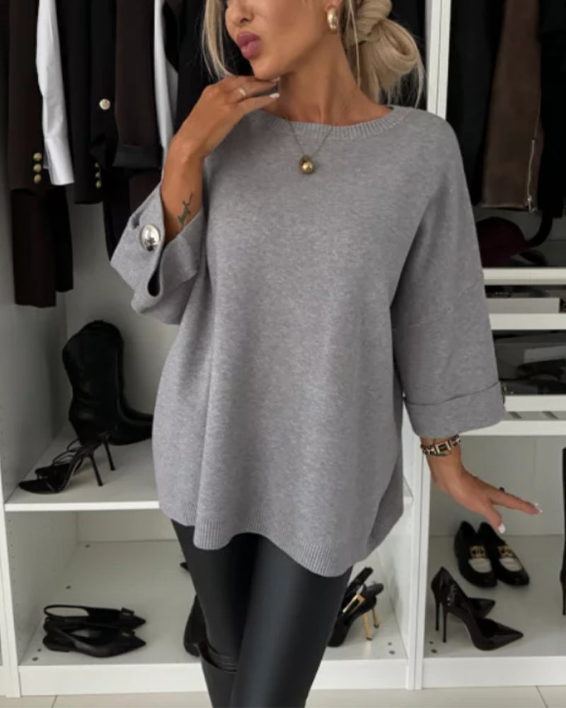 Indie Side Button Relaxed Sweater