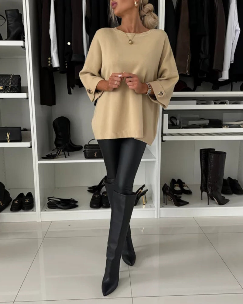 Indie Side Button Relaxed Sweater