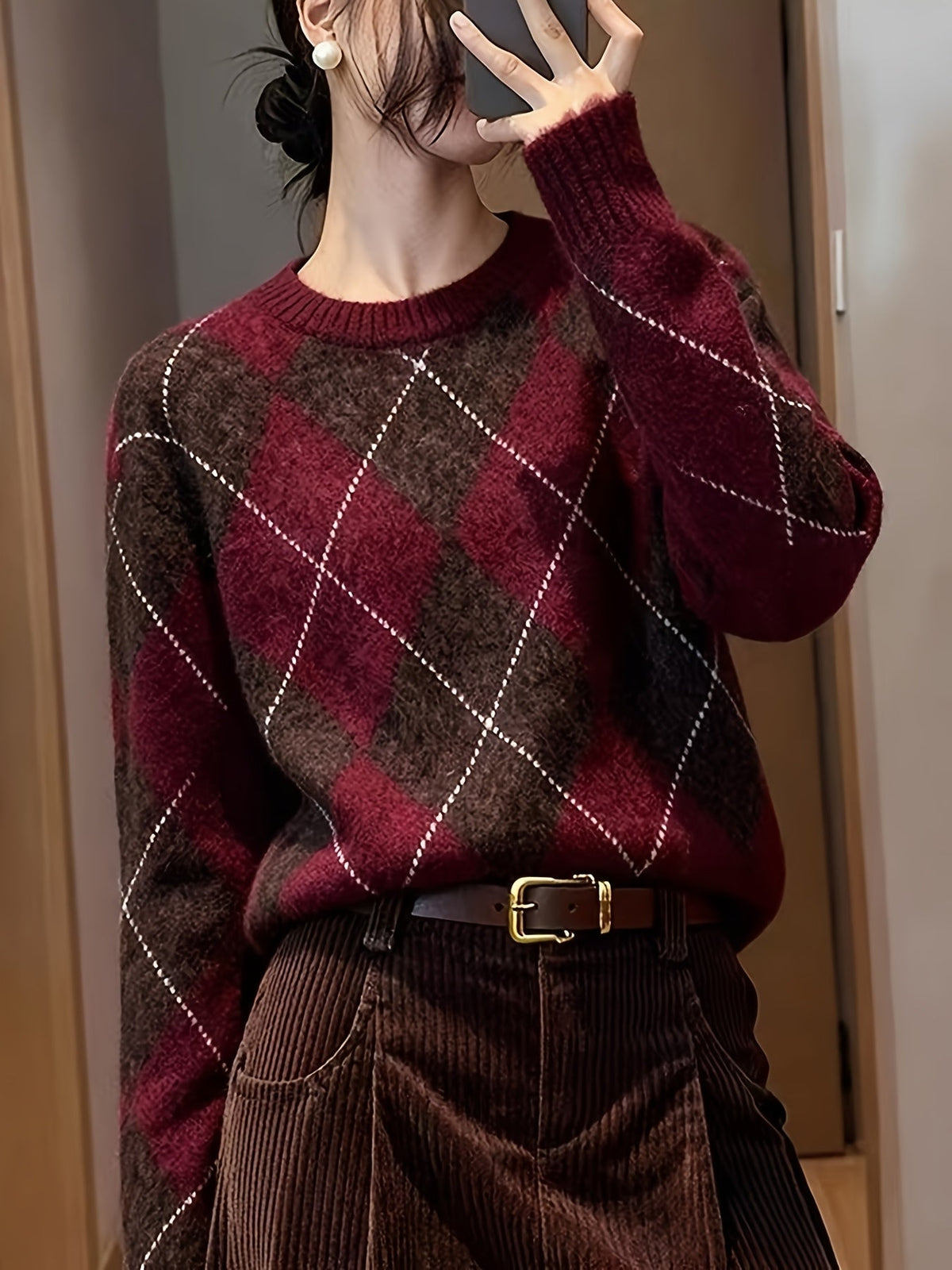 Linnea Argyle Crewneck Sweater