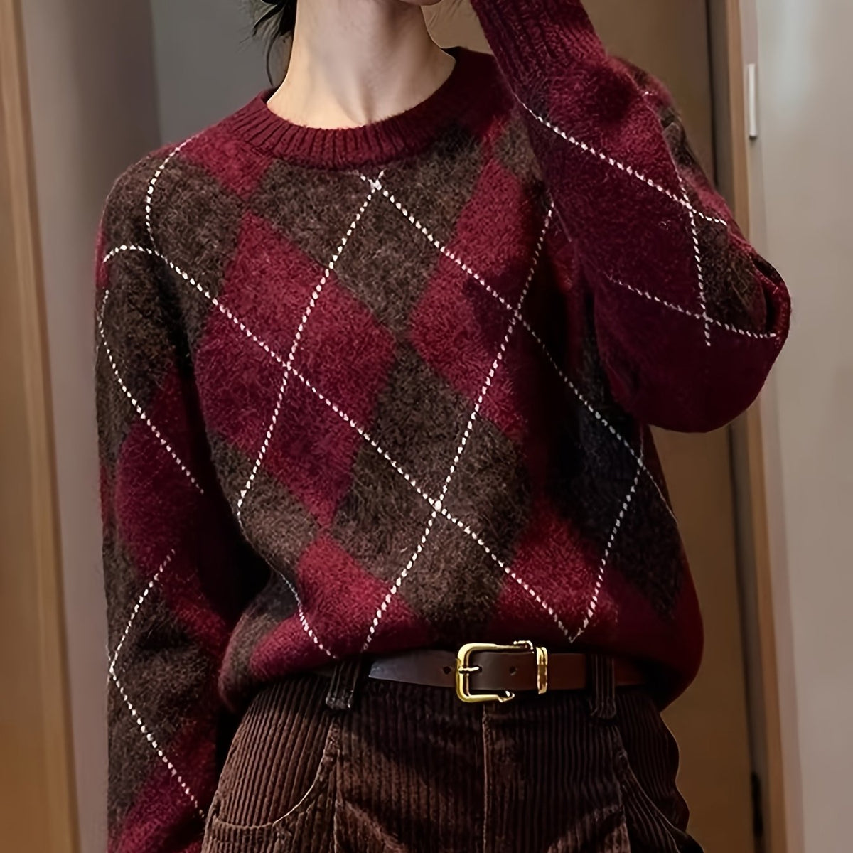 Linnea Argyle Crewneck Sweater