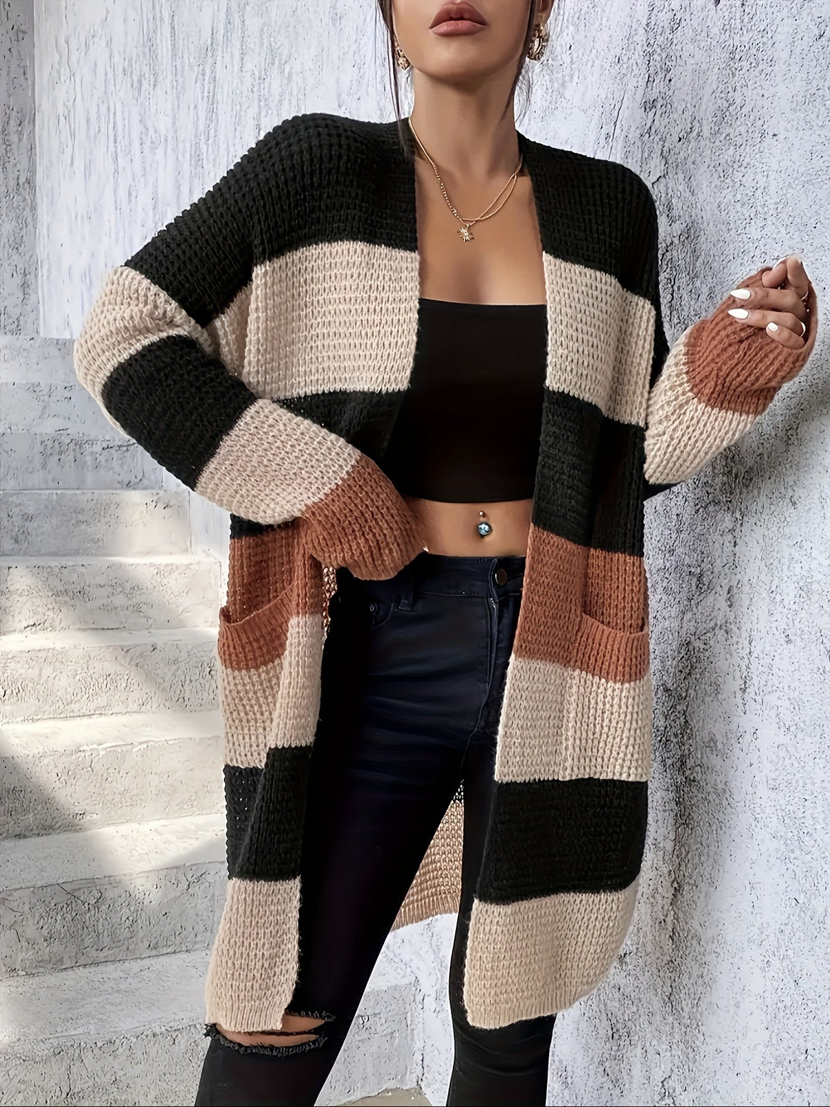Flavia-Claire Waffle Knit Longline Cardigan