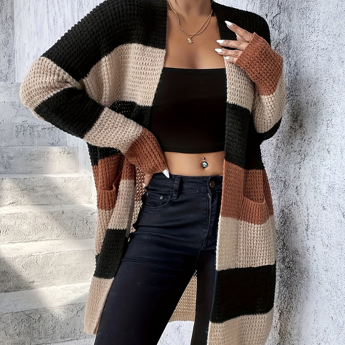 Flavia-Claire Waffle Knit Longline Cardigan