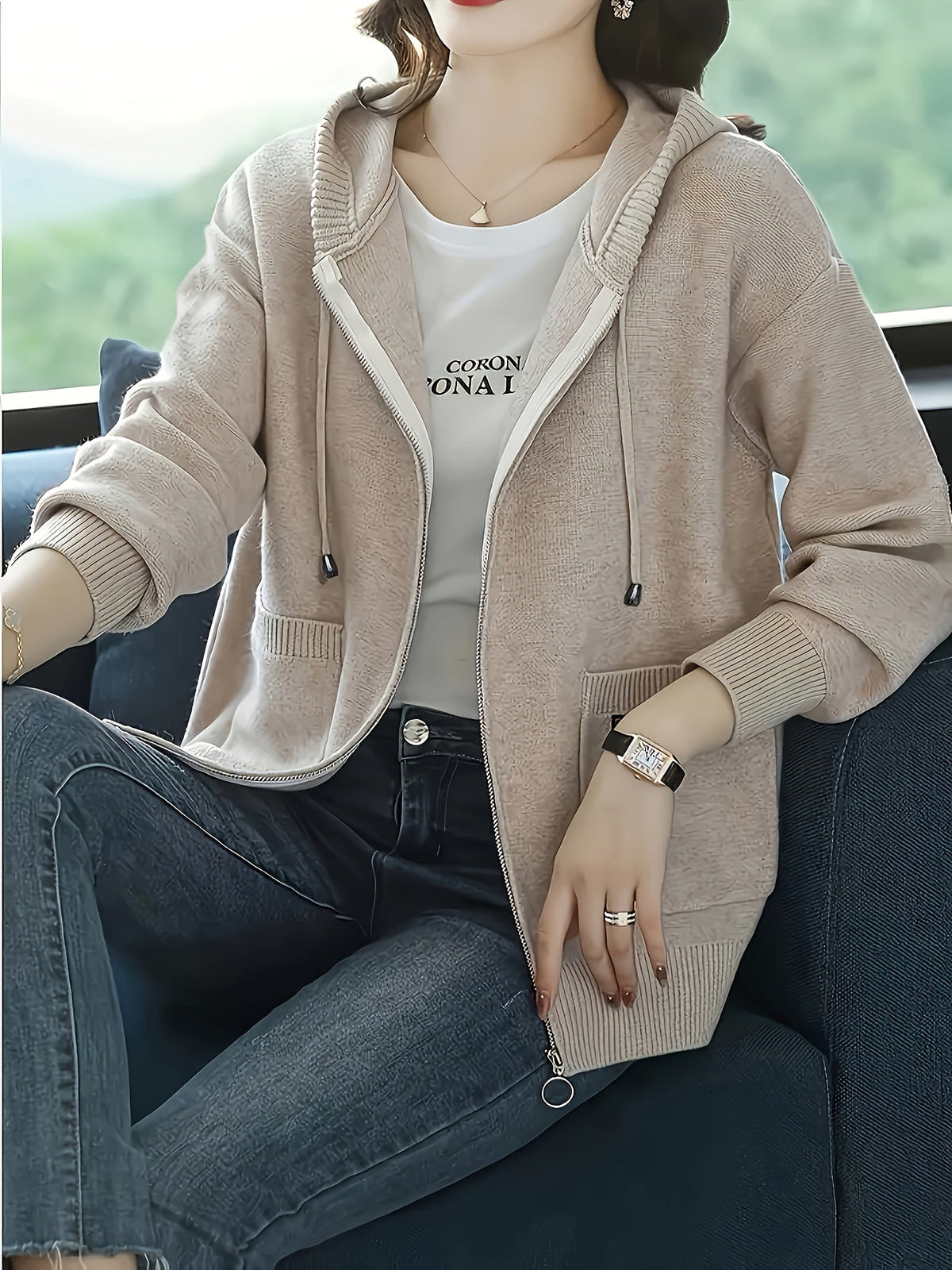 Liesel-Anne Zip-Up Drawstring Hoodie