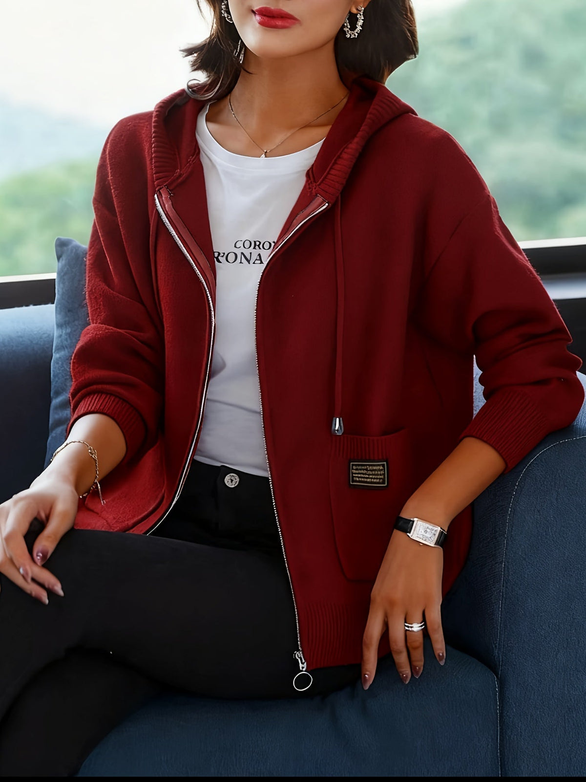 Liesel-Anne Zip-Up Drawstring Hoodie