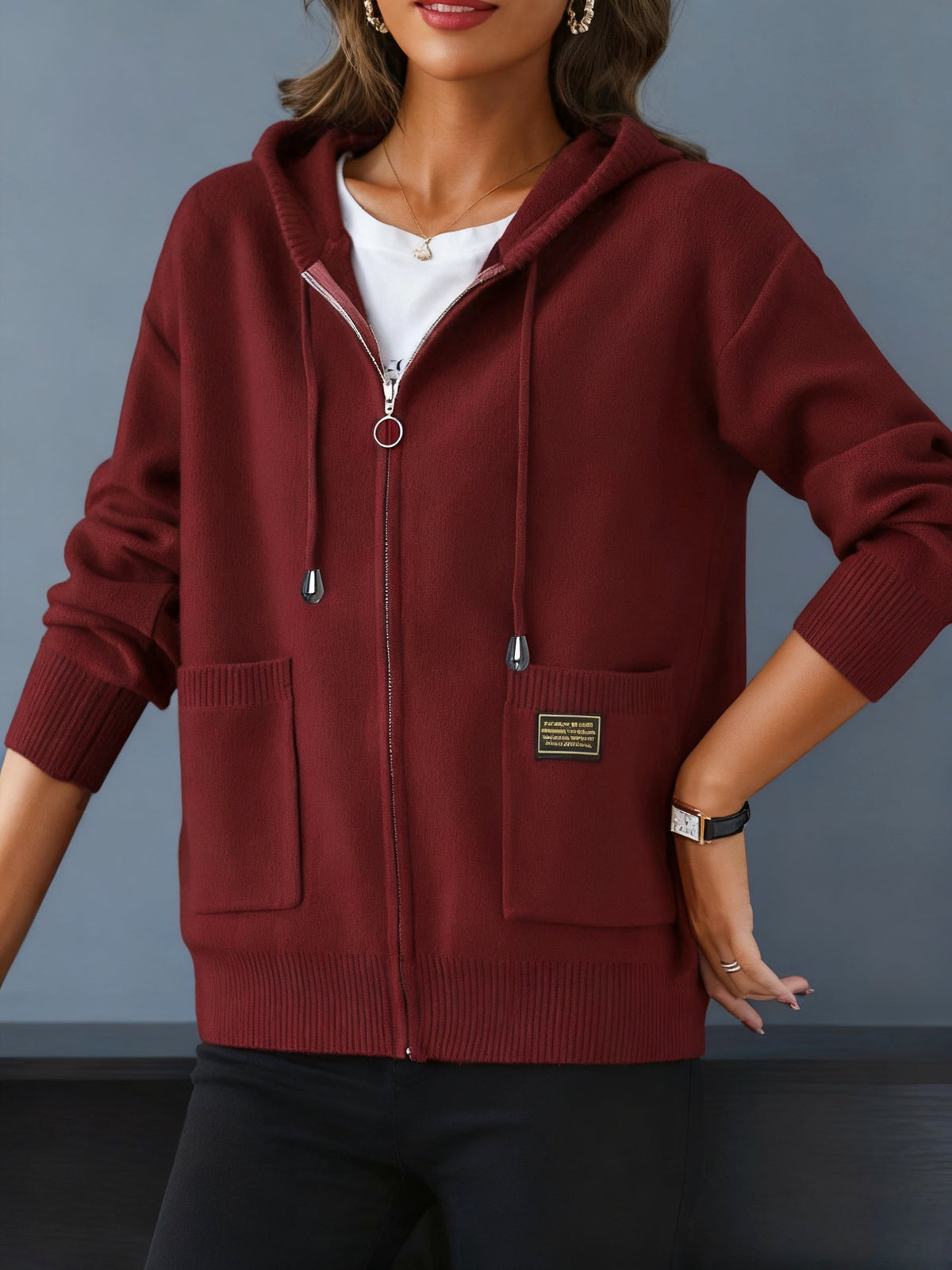 Liesel-Anne Zip-Up Drawstring Hoodie