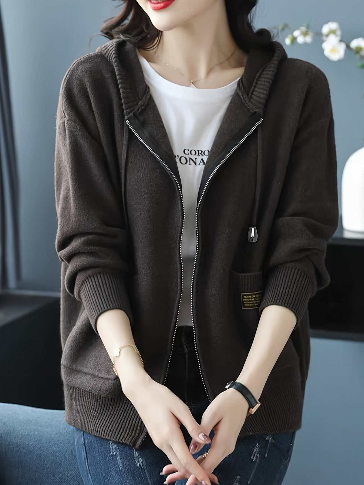 Liesel-Anne Zip-Up Drawstring Hoodie