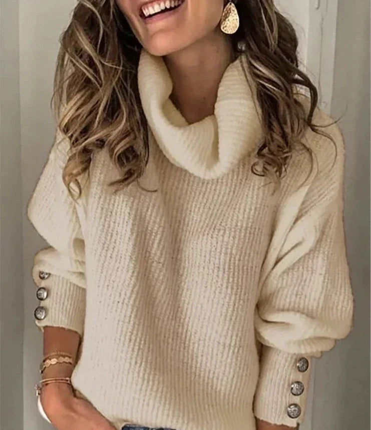 Enid-Rae Button Cuff Turtleneck Sweater