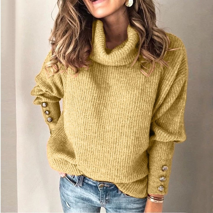 Enid-Rae Button Cuff Turtleneck Sweater