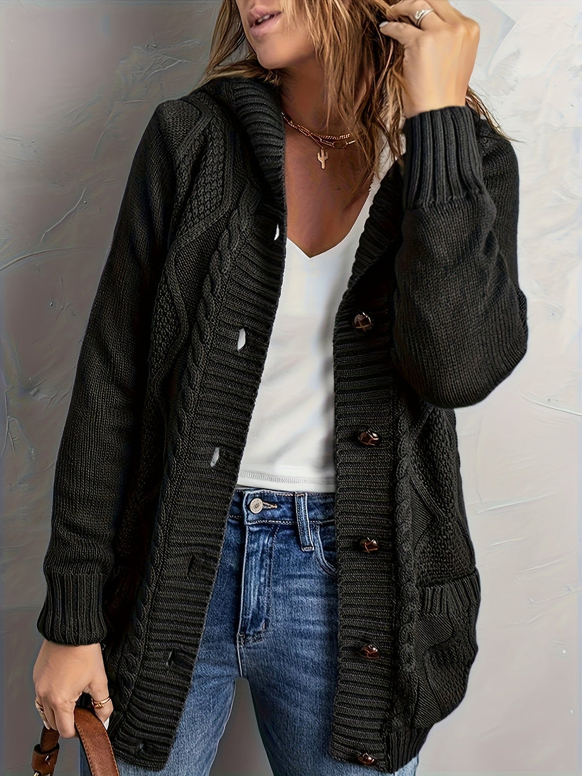 Blythe Fleece-Lined Hooded Cable Cardigan