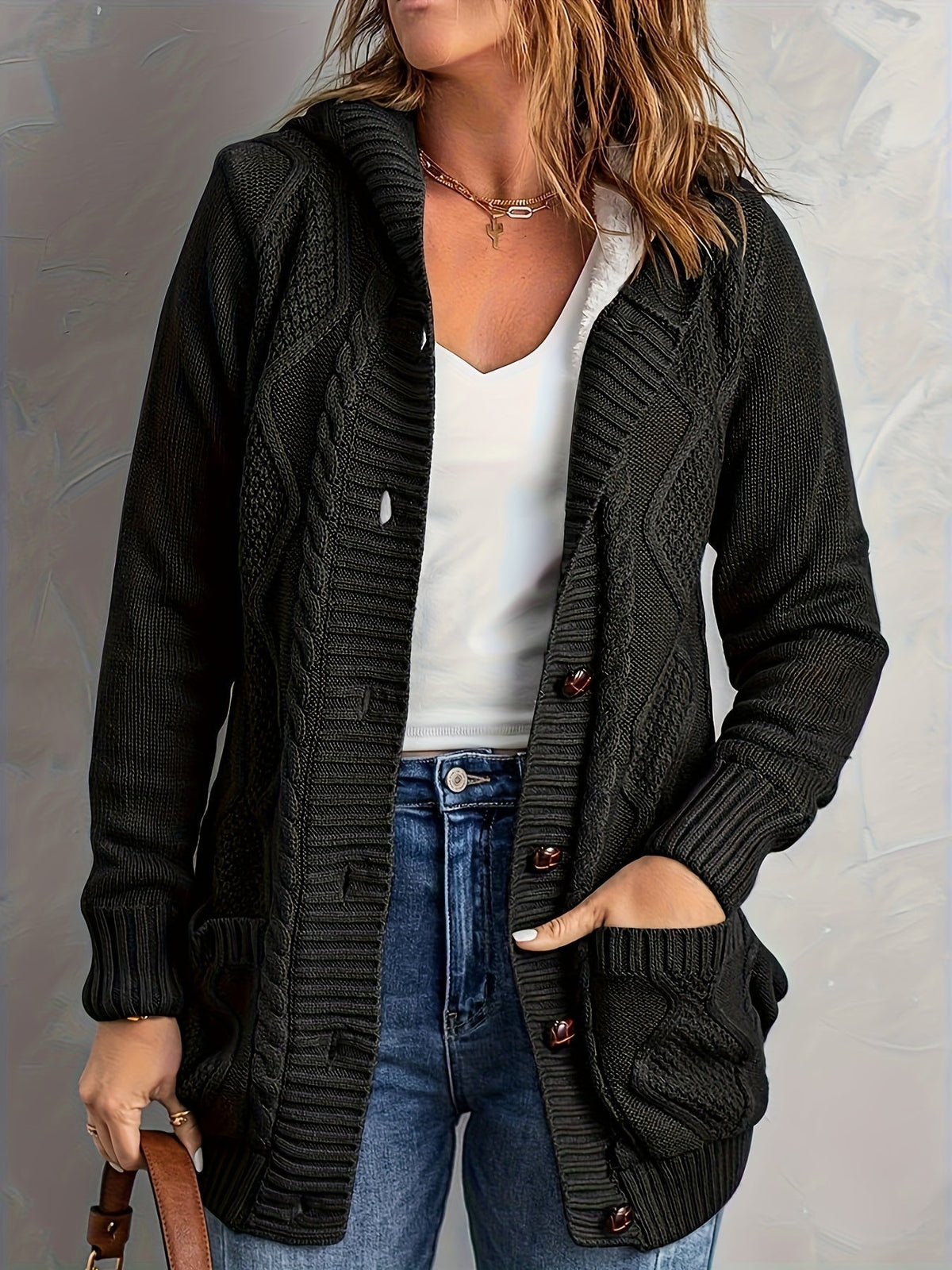 Blythe Fleece-Lined Hooded Cable Cardigan