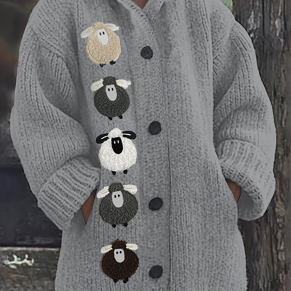 Lark-Belle Sheep Hooded Chunky Cardigan