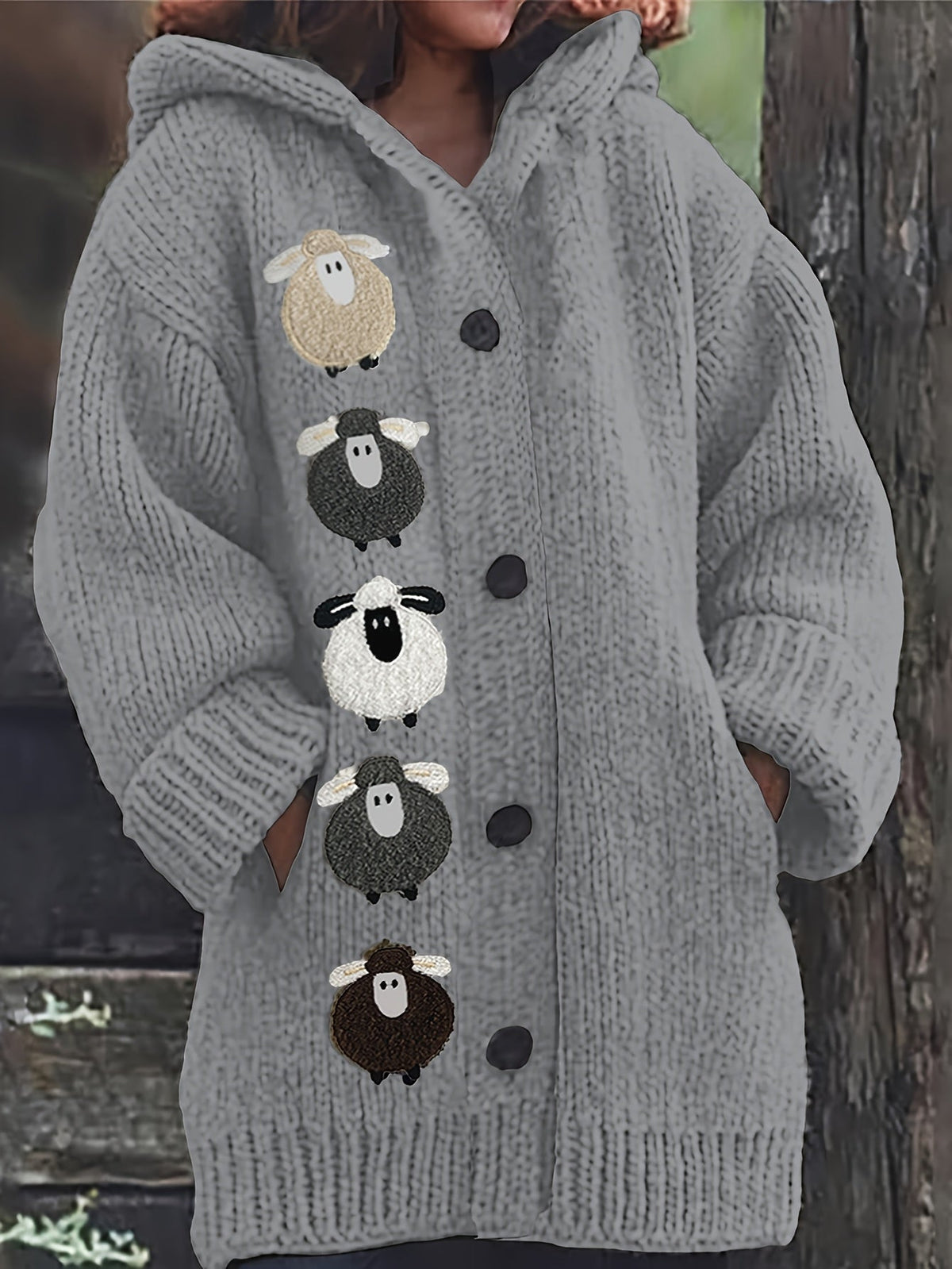 Lark-Belle Sheep Hooded Chunky Cardigan