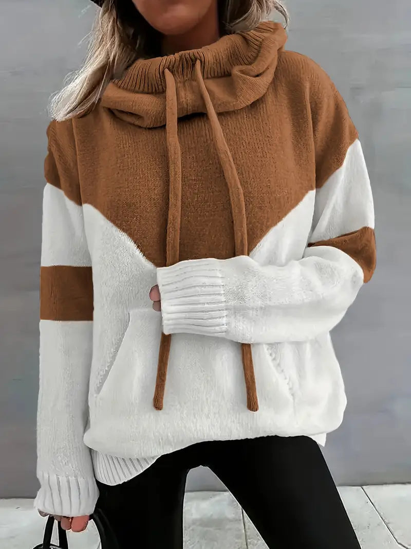 Clemence-Grace Chevron Cowl Neck Hoodie