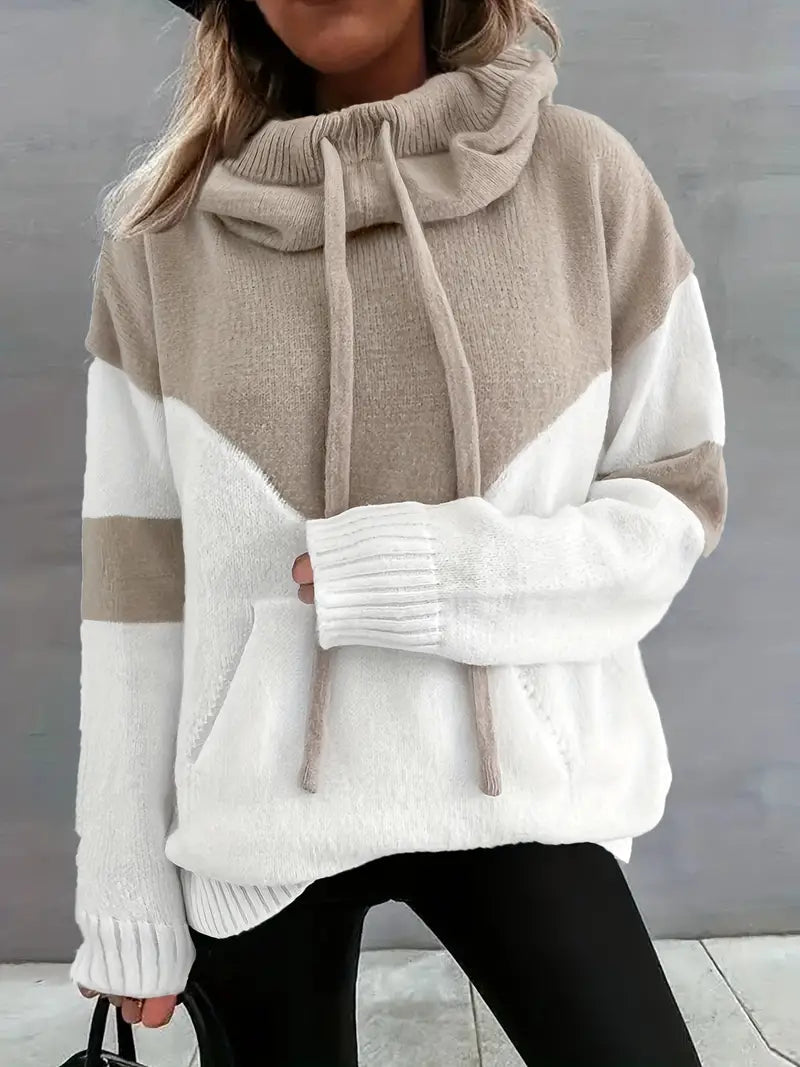 Clemence-Grace Chevron Cowl Neck Hoodie