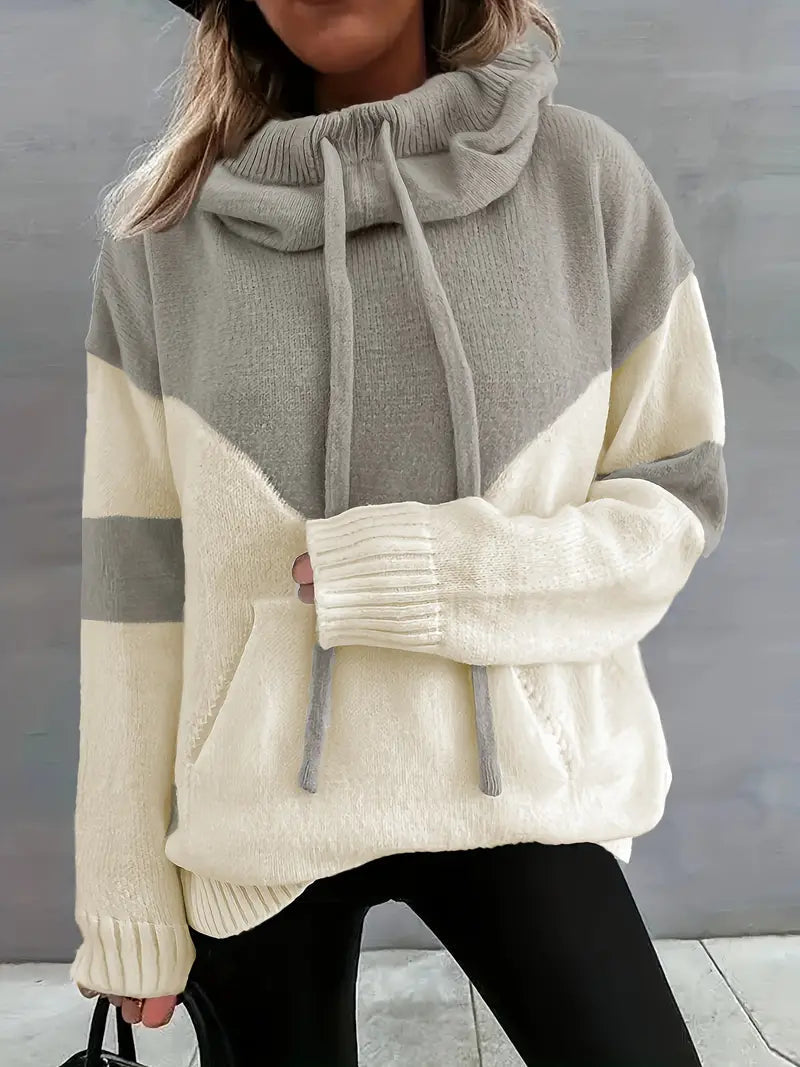 Clemence-Grace Chevron Cowl Neck Hoodie