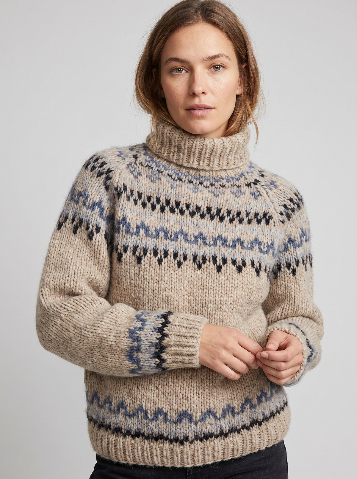 Juno Chunky Fair Isle Mock Neck Sweater