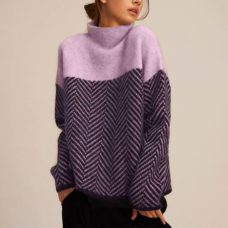 Nell Chevron Knit Roll Neck Sweater